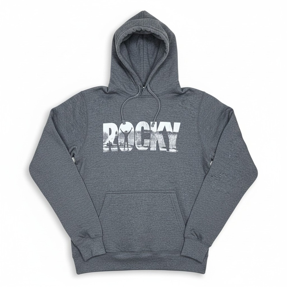 Port & Company Rocky Graphic Hoodie Small Grey Balboa Boxing Movie Sweatshirt